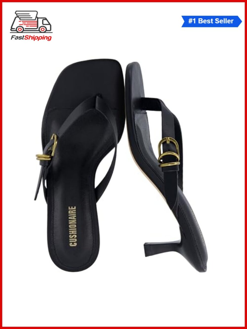 ✨ CUSHIONAIRE Faux Suede Kitten Heel Thong Sandals with Square Toe & Buckle